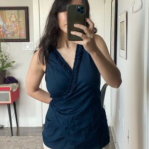 Banana Republic Dark Blue V-Neck Wrap Top 100% cotton